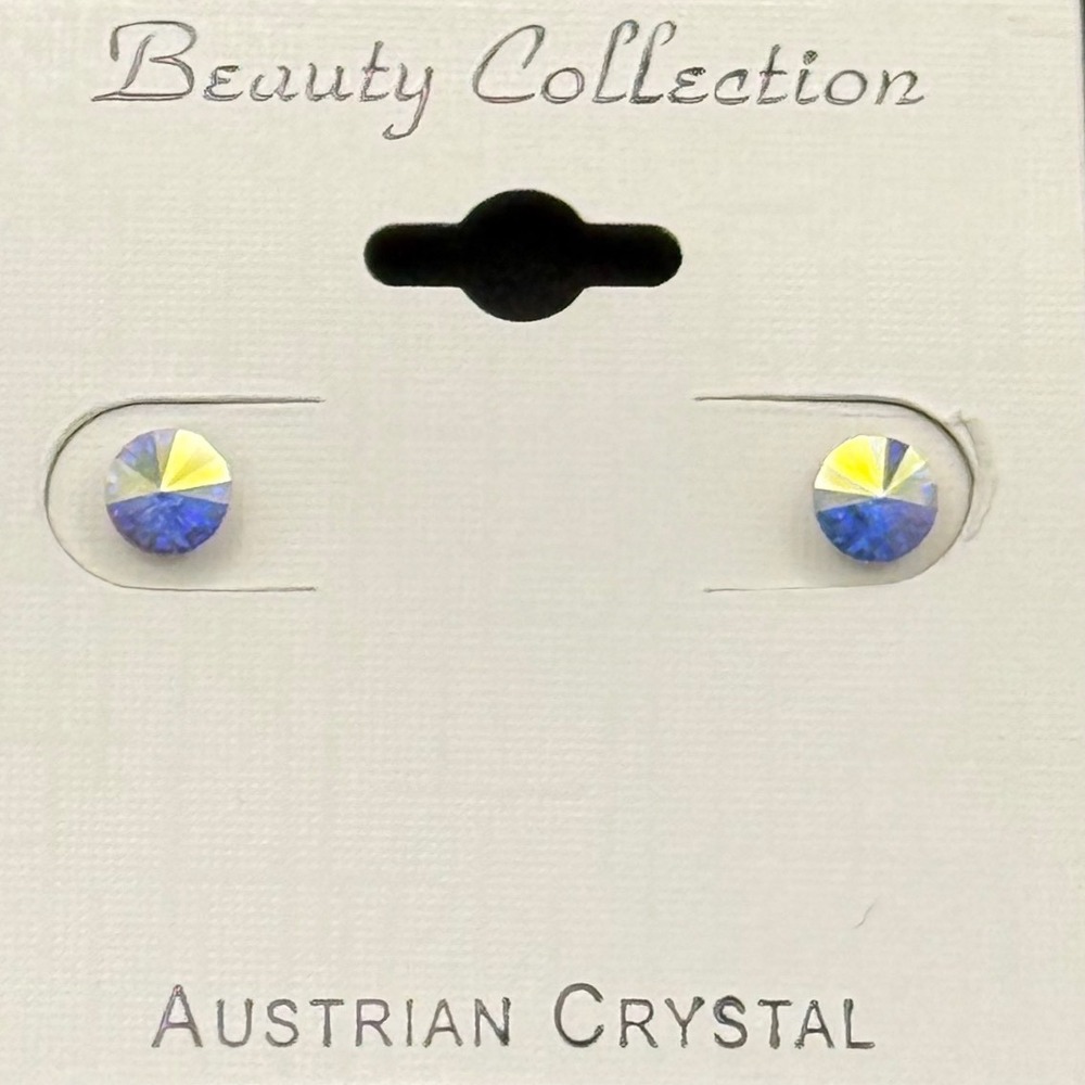 Beauty Collection Austrian Crystal Stud Earrings Iridescent Blue Yellow Round